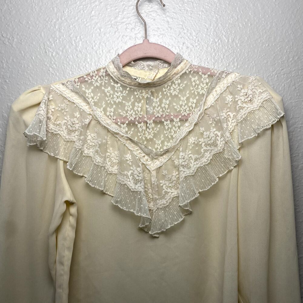 Vintage Notches White Lacy Victorian Collar Ruffle Prarie Cottage Blouse sz 7 - Picture 2 of 13